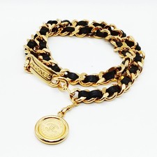 Chanel Chain Belt Gold Black Leather 2324674