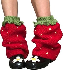 Women Strawberry Leg Warmers Cute Crotchet Knitted Leg Warmers Aesthetic Knee...