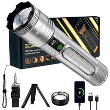 Rechargeable LED Flashlight,250,000 High Lumens, USB-C Fast Charging, 9 Light