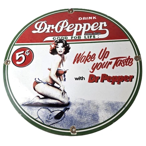 Vintage Dr Pepper Sign - Porcelain Cola Soda Beverage Gas Station Advertise Sign