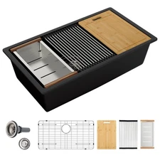 Sarlai 30 Granite Composite Kitchen Sink - 30"x19" Black Undermount Kitchen Sink