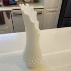 Fenton White Milk Glass Hobnail Swung Vase 10 3/4”