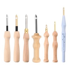 7pcs Embroidery Punch Needle, Wooden Handle Needles 7sizes, wood