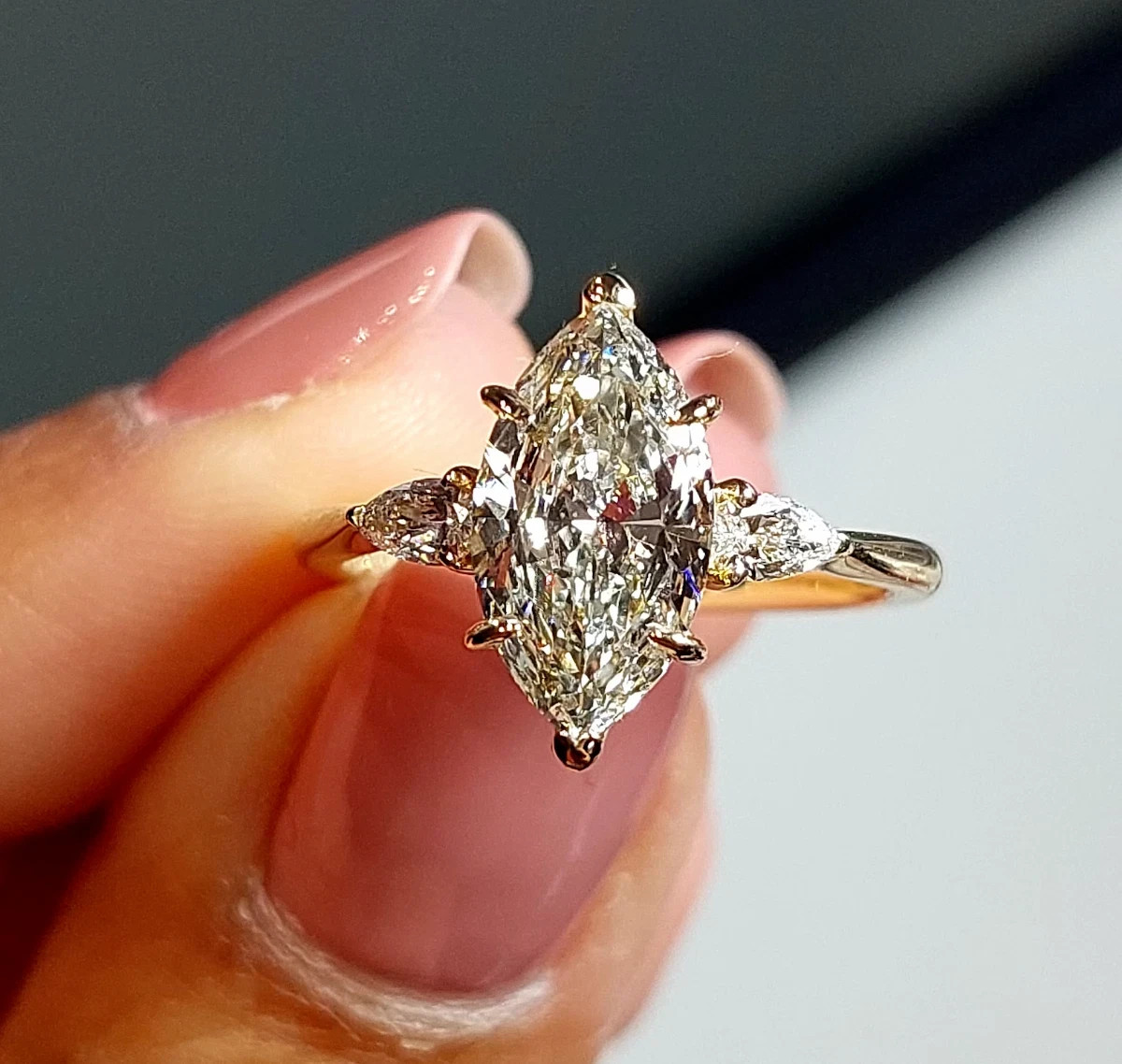 Diamond Engagement Ring IGI Lab Created Marquise 1.80 Ct E F VVS 14k Yellow Gold-image