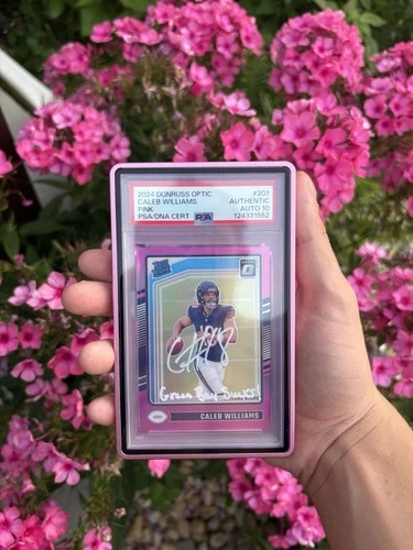 2024 Caleb Williams pink Optic PSA 10 Auto 1/1 Green Bay sucks inscription