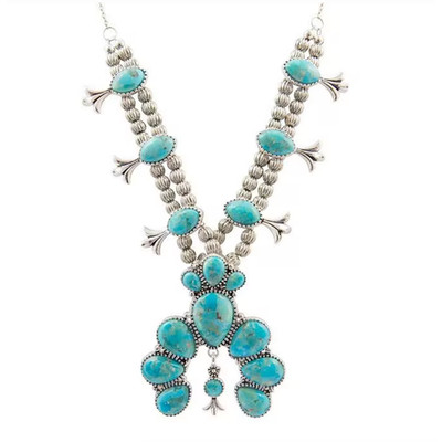 Barse Sterling Silver Turquoise Squash Blossom Statement Necklace - Retail $348