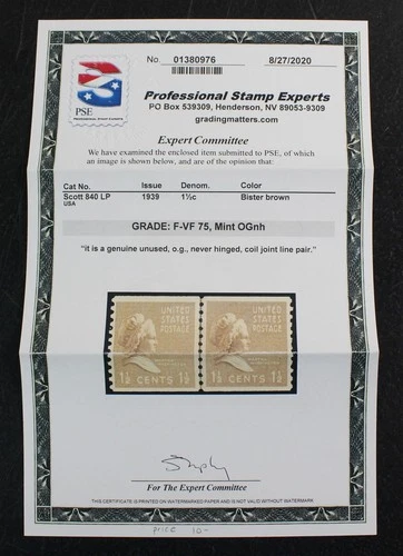 CKStamps: US Stamps Collection Scott#840 Mint NH OG PSE Cert Grade 75
