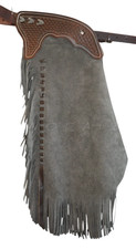 Men  s Western Suede Leather Chaps Fringe Cowboy Biker Pants Tooled Yoke Handmade