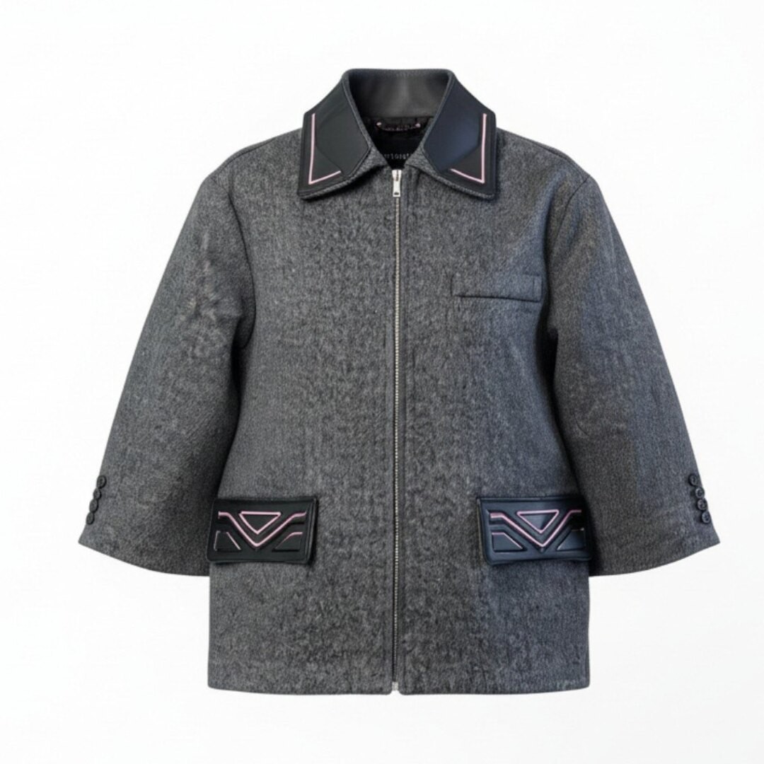 30a9 PRADA Wool Zip Jacket Long Triangular Logo T… - image 1