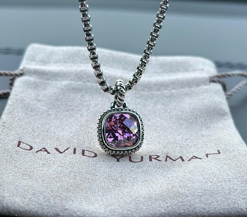 David Yurman Sterling Silver 14mm Albion Tourmaline Pendant & 22 inches Necklace