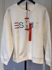 NWT Esprit Women's Logo Fleece Crewneck Sweatshirt Embroidered 80s Retro Viral