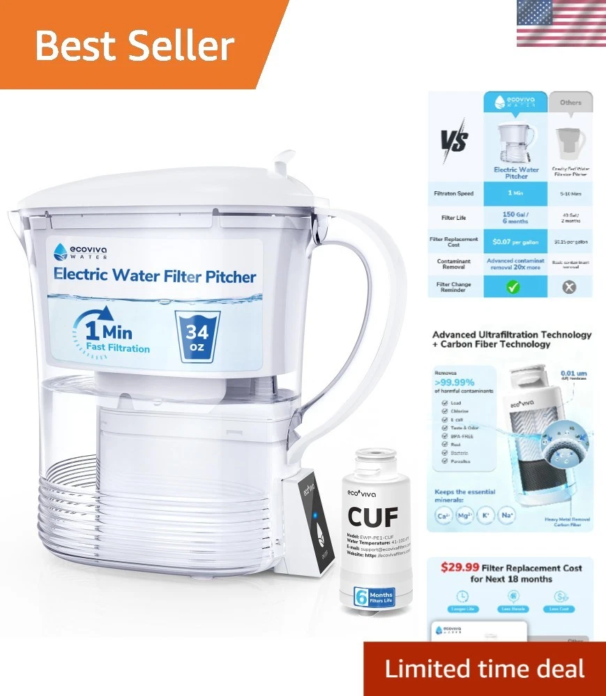 34oz Electric Water Filter Pitcher - Smart Reminders and Rapid Filtration System
Opens in a new wind