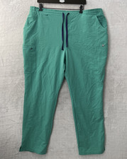 Figs Womans Scrub Pants Green Solid 2XL Polyester Blend Drawstring Straight