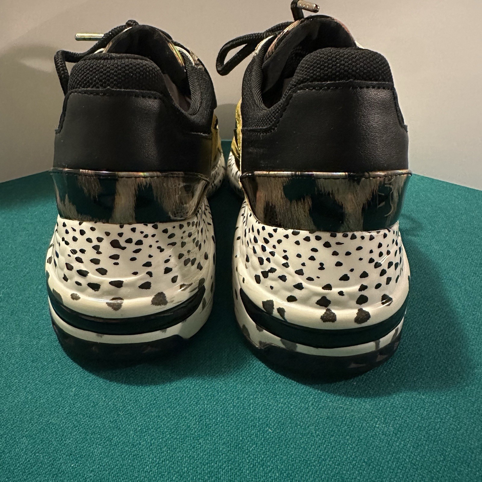 SAOLA Steve Madden Barra Sneakers Donna 10 Giallo Leopardato Suola Grossa Stampa Animalier