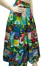 Sz M Vtg 80s INDIA COTTON Skirt Animals Gypsy Art Patchwork Floral Boho Midi