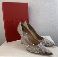 Valentino Garavani 100mm Pumps Womens US11 EU41 Romance Bow Crystal-Embellished