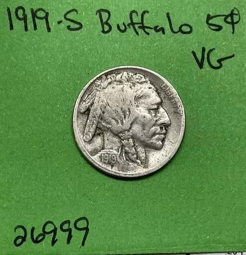 1919-S Buffalo 🦬 Indian Head Nickel 5c VG Very Good