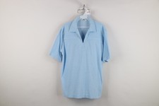 Vintage 70s Streetwear Mens Large Striped Terry Cloth Collared Polo Shirt Blue