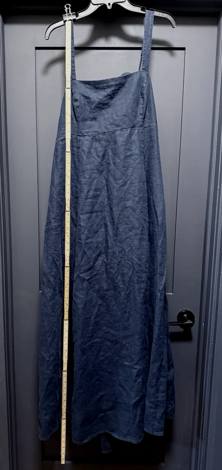 ABERCROMBIE & FITCH XL Women Linen Maxi Sun Long Dress Pockets Navy - Image 4 of 4