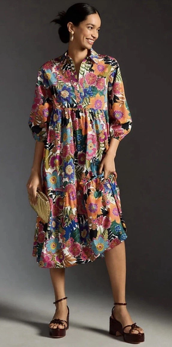 blouse maxi dress Buxom Couture Women's Plus Size Contrast Print Drapy Shirt Maxi Dress