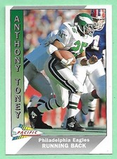 1991 Pacific Football Anthony Toney #398 Eagles👍