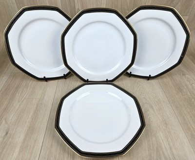 Set of 4 Christopher Stuart Black Dress Dinner Plates Y0009 Black Octagon 10.25''