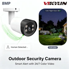 VIKYLIN 8MP 4K Full Color Security Bullet IP Camera POE MIC Fixed 2.8MM Lens WDR