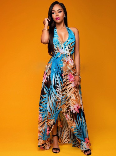 Elegante vestito abito lungo colorato estivo comodo sera scollato 4138 |  eBay