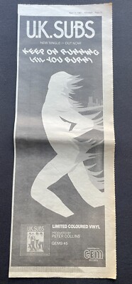 UK SUBS Keep On Running original press advert HALF PAGE 1981