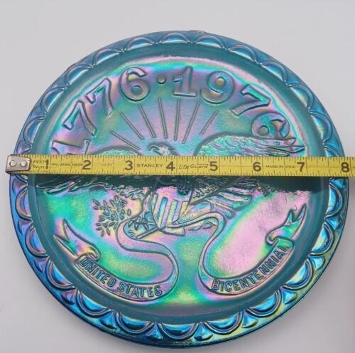 Placa conmemorativa Indiana Glass Co. 1776-1976 ALA EXTENDIDA ÁGUILA azul - Imagen 3 de 5