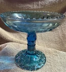 Vtg Jeanette Glass Company, Diamond Pattern Compote Blue-Teal Footed Candy Dish