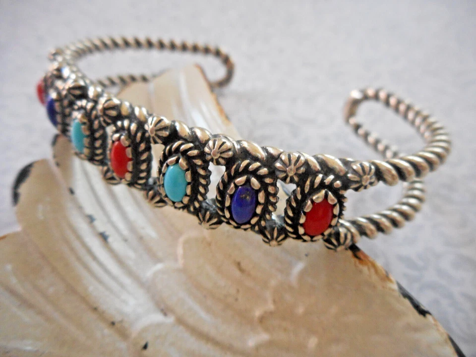 Carolyn Pollack Relios Sterling Turquoise Lapis Coral Cuff Bracelet CP48A2 - Image 4 of 4