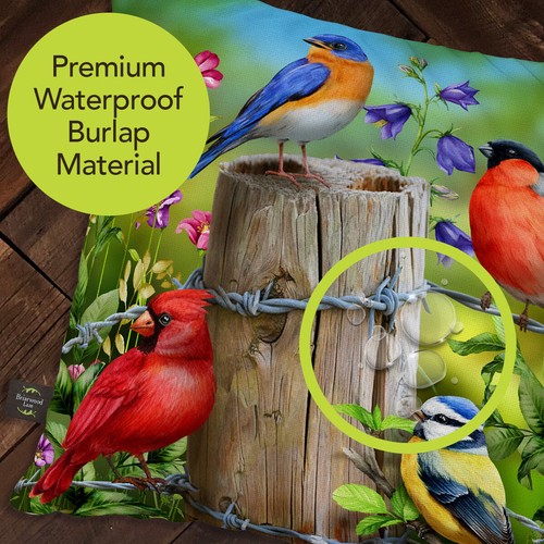 Fence Post Birds Spring Decorative Pillow Cardinal Indoor Outdoor 17" x 17" - 第 3/3 張圖片