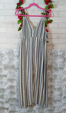 Urban Outfitters L Women's Maxi Dress Button Up Double Strap Striped Gray Ivory 