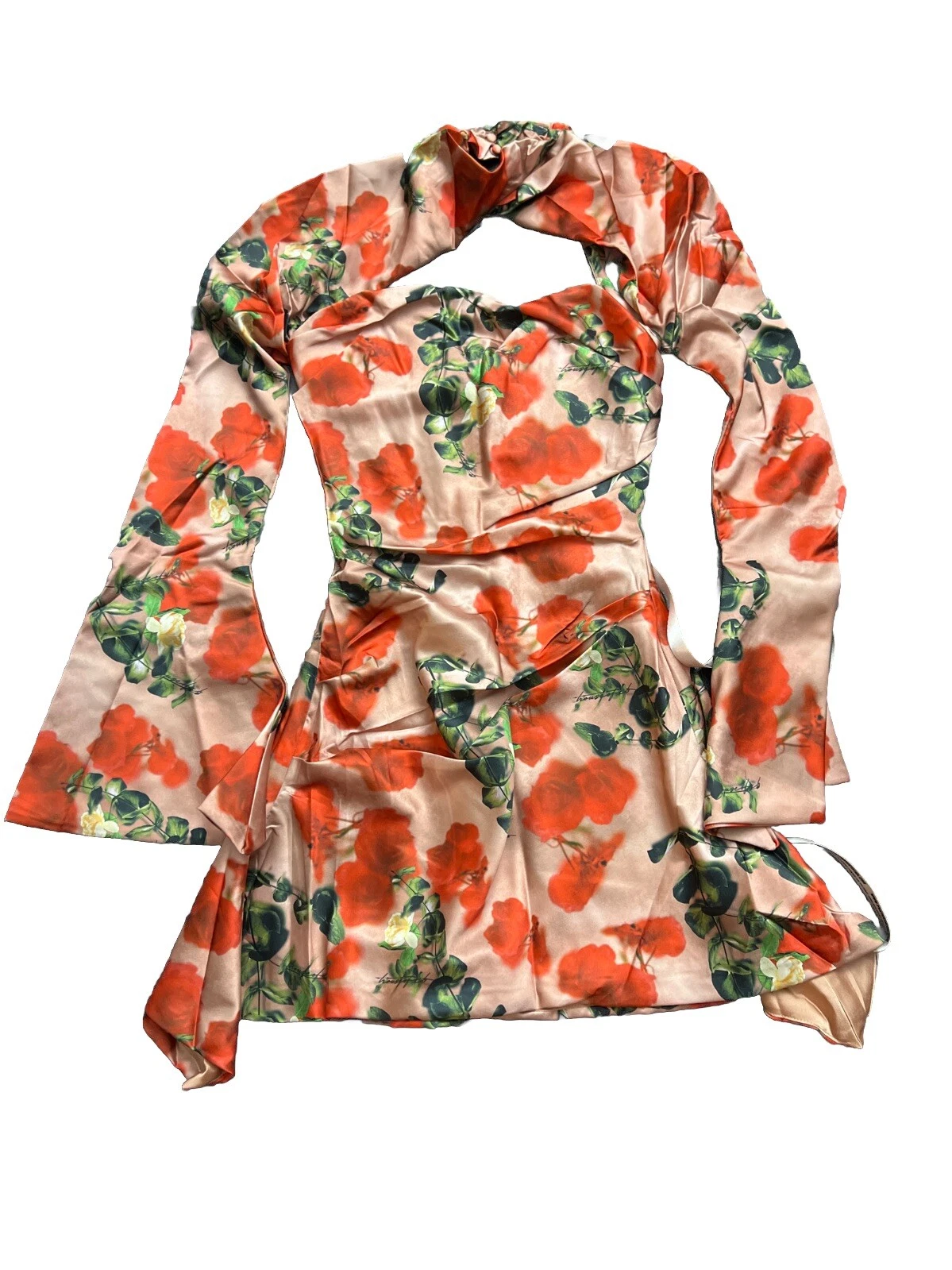 Ho of CB Toira corsetto floreale raso mini abito stampa rosa San Valentino XS