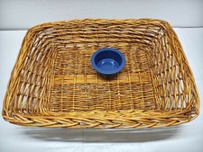 Vintage WICKER DOG BED BASKET 27" x 21" with Bowl Dish PETS PUPPY CAT
