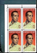 US Scott # 3152, Humphrey Bogart, Plate Block of (4) 1997 32¢ Stamps, MNH