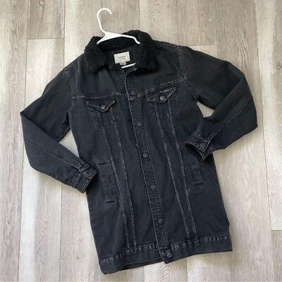 Forever 21 Longline Trucker Denim Jacket Black (small) sherpa