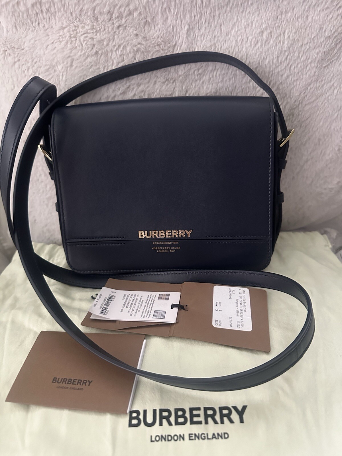 Nuevo Bolso Bandolera/Hombro Burberry Pequeño Grace Cuero Azul Marino ☼