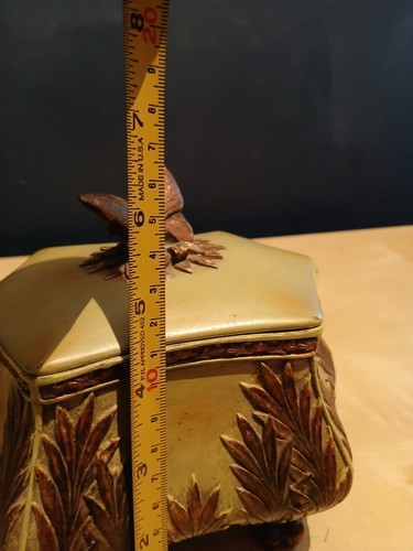 Decorative Table Shelf Ceramic Butterfly Box and Lid Olive Green & Bronze 6 in. - Picture 8 of 9