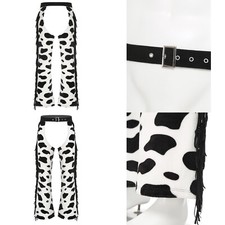 Unisex Cowboy Chaps Cow Print with Tassels for Rave Halloween Cosplay Costume