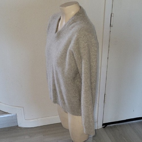 Suéter 100% CACHEMIRA Diseñador Para Mujer Gris Cuello en V Mangas Largas Invierno Cálido XL - Imagen 3 de 4