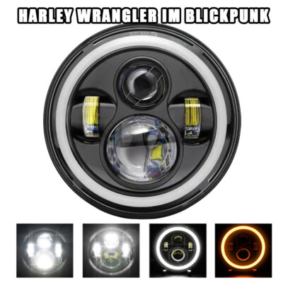Universal E-Geprüft 7' LED Motorrad Scheinwerfer DRL Halo Angle Eye Projektor