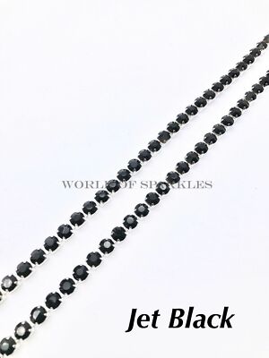 2 Meter Schwarze 6mm Kettenband Einfassung Strass Diamant Satin Crystal Nähgarn