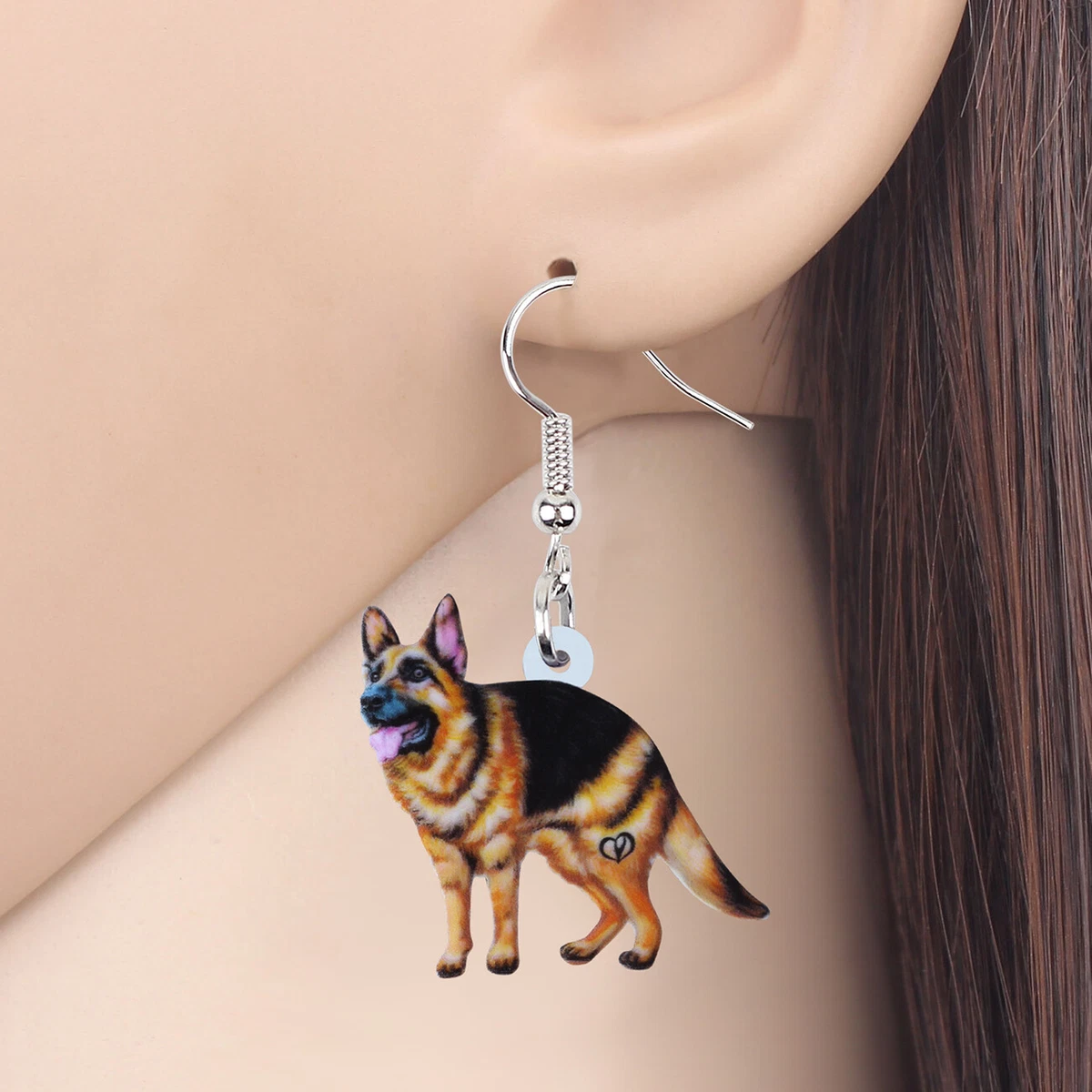 Acrylic Black German Shepherd Dog Earrings Drop Dangle Pets