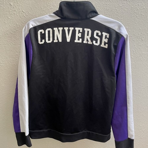 Converse Girls Boys Sporty Track Jacket Purple Black White Size Kids LARGE - Picture 2 of 10
