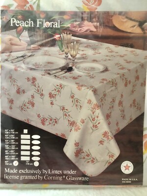 NEW CORELLE Coordinates Peach Floral Tablecloth By Lintex 60  Round Vinyl READ