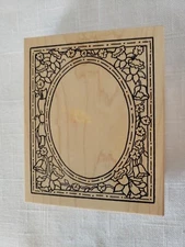 Great Impressions~Floral~ Oval Frame Border~ Wooden Mounted Rubber Stamp~K25(S1)