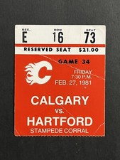 NILSSON 1st EURO TO SCORE 100 PTS - 1980-81 CALGARY FLAMES NHL TICKET vs WHALERS