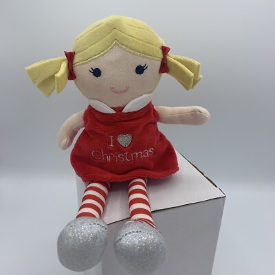 Carters Plush Baby Doll I Love Christmas Red Dress Rattle Blonde